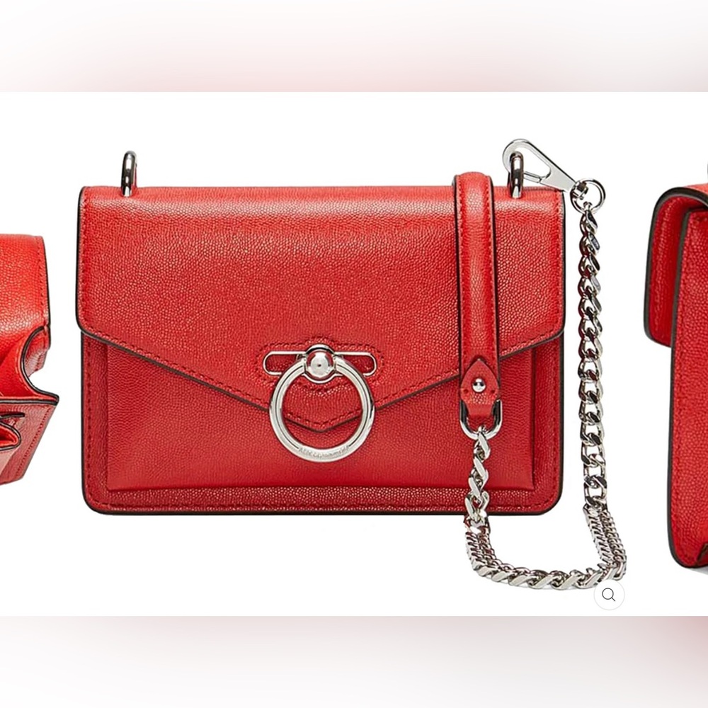 Rebecca Minkoff Jean Crossbody Bag Red Leather Ring Clasp Chain Strap